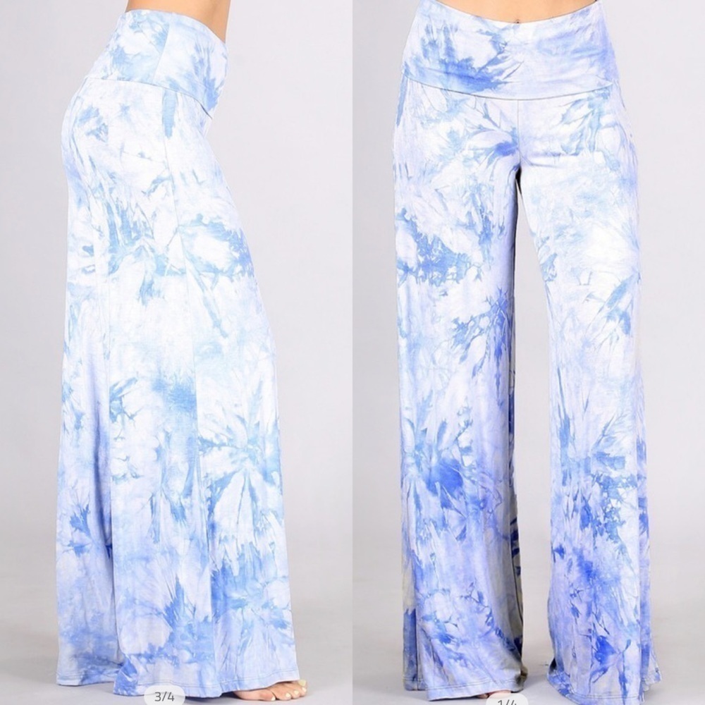 NEW! Light Blue/White Multi Tie Dye Palazzo Pants